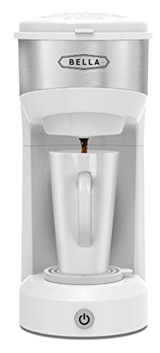 BELLA Dual Brew Single Serve Coffee Maker, Brews both Kcup and Ground Coffee, Large 14oz Capacity, Easy One Touch, Auto Shutoff, White