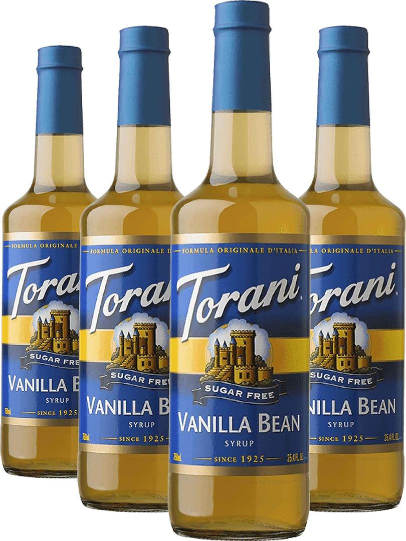 Torani Sugar-Free Syrup, Vanilla Bean, 25.4 Fl Oz Bottle (Pack of 4) (EXP 11/11/27)