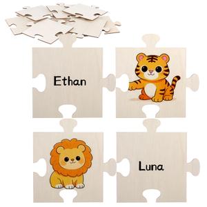 Seenelling 50 Pcs 6x6 Inch Large Blank Wooden Puzzle Pieces for Crafts DIY Make Your Own Puzzle to Draw on Unfinished Large Jigsaw DIY Arts and Crafts Projects and Gift