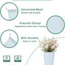 vensovo 12 Inch Galvanized Metal Vases for Flowers - 6 Pcs Farmhouse Decorative Tall Flower Bucket with Handles, Rustic French Tin Planter Buckets for Wedding Decor (Pure White)
