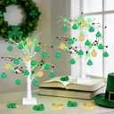 2 Pack St. Patricks Day Lighted Tree Decorations, 22" Birch Tree with 24 Pcs Shamrock Ornaments, Battery Operated St Patricks Day Tabletop Decor for Spring Party Home Table Fireplace Office