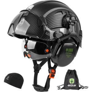 GREEN DEVIL Hard Hat Safety Helmet with Visor and Ear Muffs Men Women Vented Work Hardhat ANSI Z89.1 Cascos De Construccion for Industrial Construction Forestry (Matte Black Graphite Pattern)