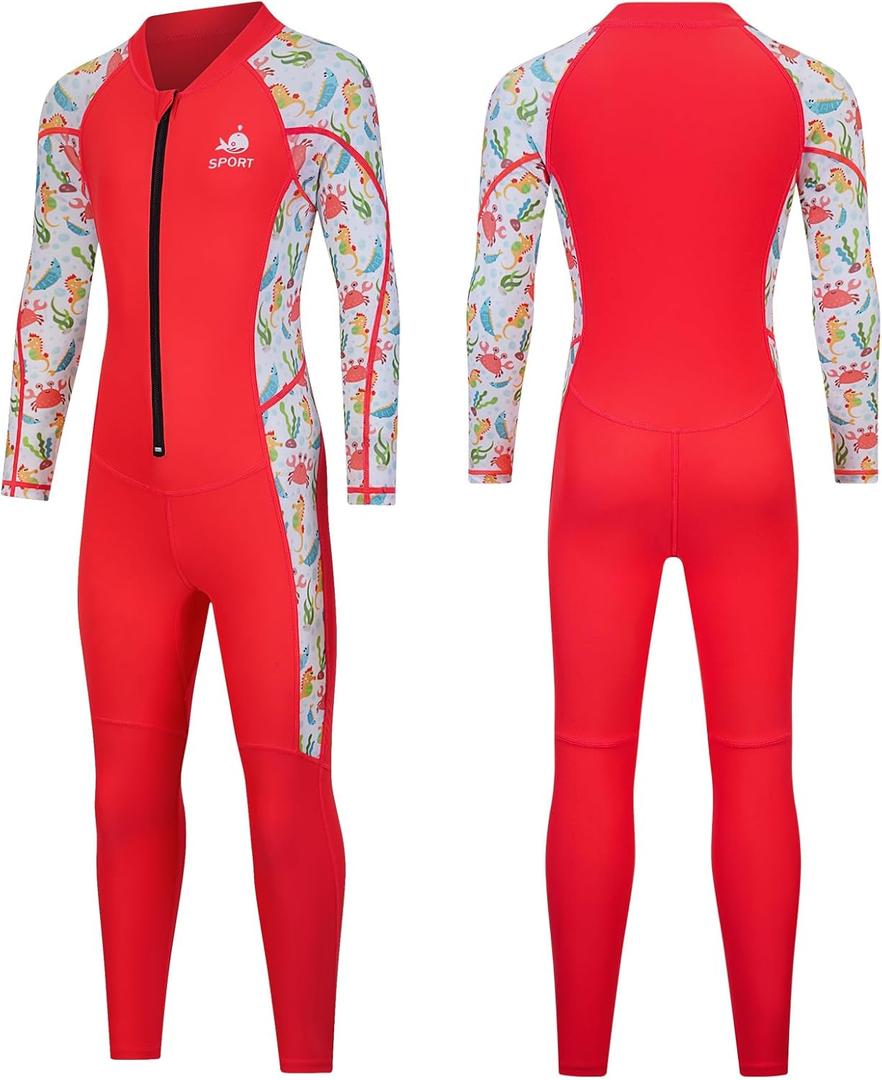 Dive Skins Suit for Kids Girls Boys Toddler and Youth Scuba Diving Full Body Swimsuit 1mm Snorkel Rash Guard Water Sports Workout for Swimming Surfboard Surfing (Medium, Red)
