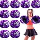 WILLBOND 12pcs Cheerleading Pom Poms Bulk Metallic Foil Cheerleader Pompoms with Baton Handle for Football Basketball Cheering Squad Team Game Sports Dance Party Outfit (Purple and Silver)