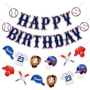 2 x Baseball Happy Birthday Banner - Baseball Sports Themed Happy Birthday Decorations Sign Baseball Party Banner Decorations Party Decor Supplies for Boys Girls (Blue)