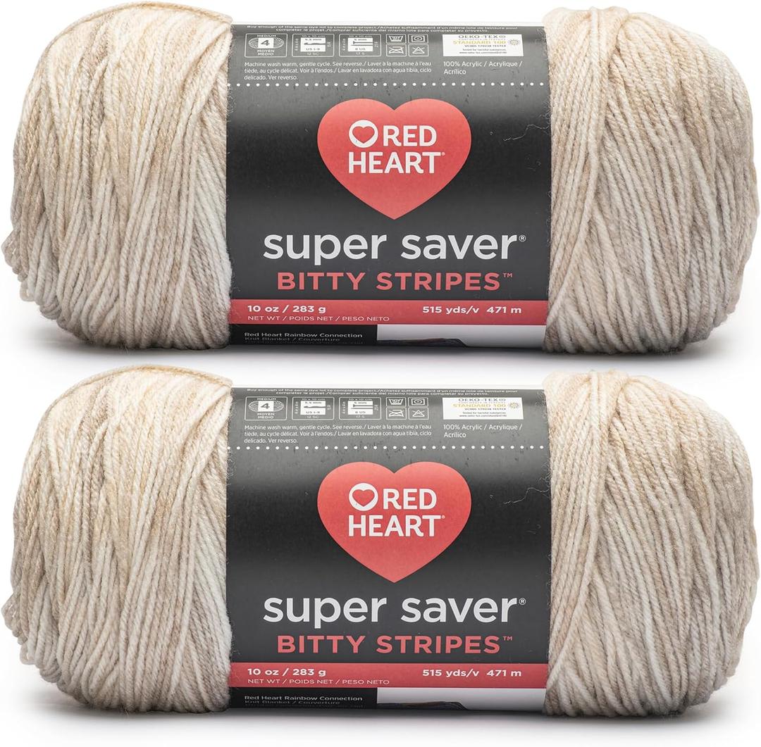 Red Heart Super Saver Bitty Stripe Moonbeam Yarn - 2 Pack of 10oz/283g - 100% Acrylic - #4 Worsted (Medium) - 515 Yards - Knitting/Crochet