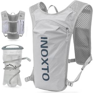 INOXTO Running Hydration Vest Backpack, Lightweight Insulated Pack with 1.5L Water Bladder Bag Daypack for Hiking Trail Running Cycling Race Marathon for Women Men (Light Gray)