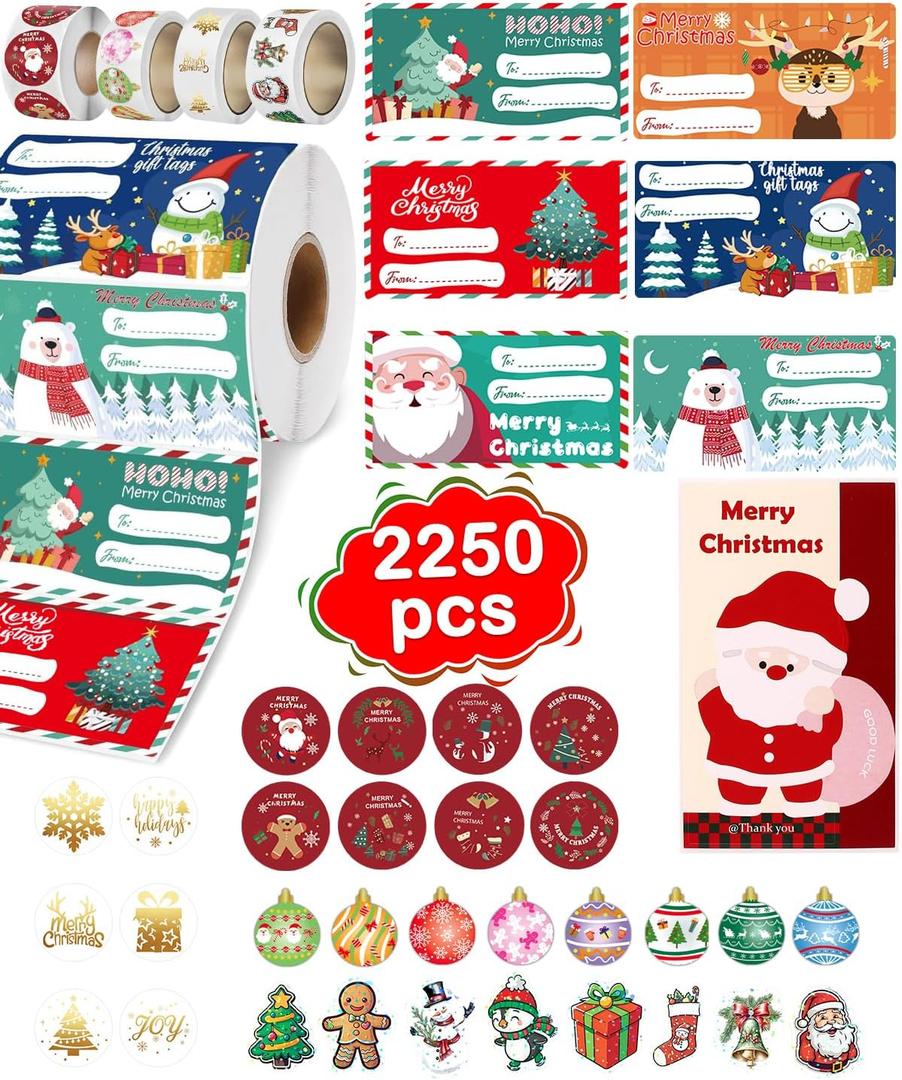 2250Pcs Christmas Gift Tags - Christmas Stickers Kit for Presents & Wrapping Paper | Stickers, Seals,Holiday Gifts Labels Xmas Decorations for Mom Teacher Son Daughter