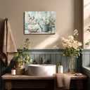 Vintage Farmhouse Bathroom Canvas Wall Art Rustic Flower and Butterfly Decor Pictures White Jasmine Flowers Watering Can Posters Prints for Bathroom Toilet Washroom Lavatory Home Decoration