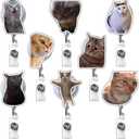 8Pcs Cat Meme Badge Reel, Cute Badge Reels Retractable Funny Clip Badge Holder for Nurse Doctor