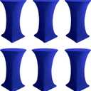 Cocktail Table Covers-Spandex Round High Top Table Cloths 6 Pack 32x43 Inch-Royal Blue Stretch Fitted Bar Tall Tablecloth for Pub Bistro Highboy Party Banquet Height Folding Satnding Tables