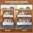 2Pack Expandable Pull Out Cabinet Organizer 21"Deep With Raising Pad for Framed Cabinets, Upgrade 3 Slide Rails Slide Out Drawers, Roll Out Shelves Adhesive,Adjustable Width 12.05"-20.4"White