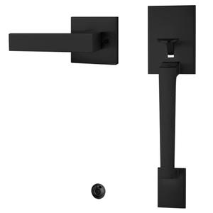 Black Front Door Handle, Non-Locking Entry Door Handle Set, Black Exterior Door Handle, Front Door Handle Set with Interior Door Lever, Reversible for Left/Right Handled Doors, Matte Black Finish