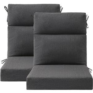 Outdoor High Back Chair Cushion Seat Pads, 2-Pack 44 x 21 Inch Water-Repellent & Fade-Resistant Patio Furniture Cushions with Ties for Adirondack, Rocking Chairs, Charcoal