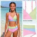 Teen Girl Swimsuit Two Piece - Color Block Bikini Adjustable Straps Bathing Suit Padded Swimwear Pink Blue Green 14-15 Years