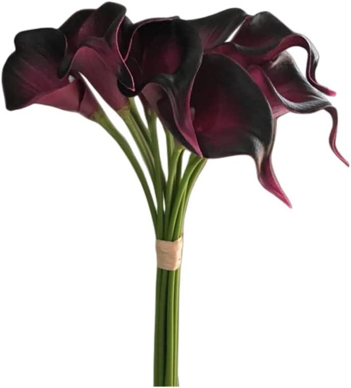 12pcs Artificial Calla Lily Flowers, 13" Single Heads PU Flower Small Flower Bouquet Accessorie, Calla Lily Bridal Wedding Bouquet for Greenery Plants Indoor Outside Garland Home Office Decor (Purple)