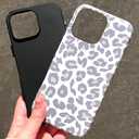 Cute Leopard Case for iPhone 16 Pro Max, Aesthetic Leopard Cheetah Pattern Design for Women Girls, Hybrid 2 Layer Hard Shell and Soft Silicone Protective Shockproof Frosted Phone Case, Gray