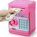 Refasy Piggy Bank Cash Coin Can ATM Bank Electronic Coin Money Bank for Kids Age 3-12, Money Savings Box Mini ATM Coin Bank Toys Gifts for 3 4 5 6 7 8 9 10 11 12 Year Old Boys Girls (Pink)
