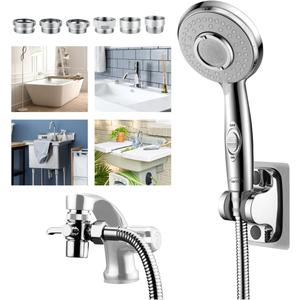 KLLEYNA Shower Head Hose Attachment for Sink/Tub Faucet  ON/OFF Jets Sprayer for Dog Wash/Bathtub Cleaning/Baby Bath/Hair Rinse, Tap Extender Water Nozzle for Bathroom Kitchen Utility Garden Basement