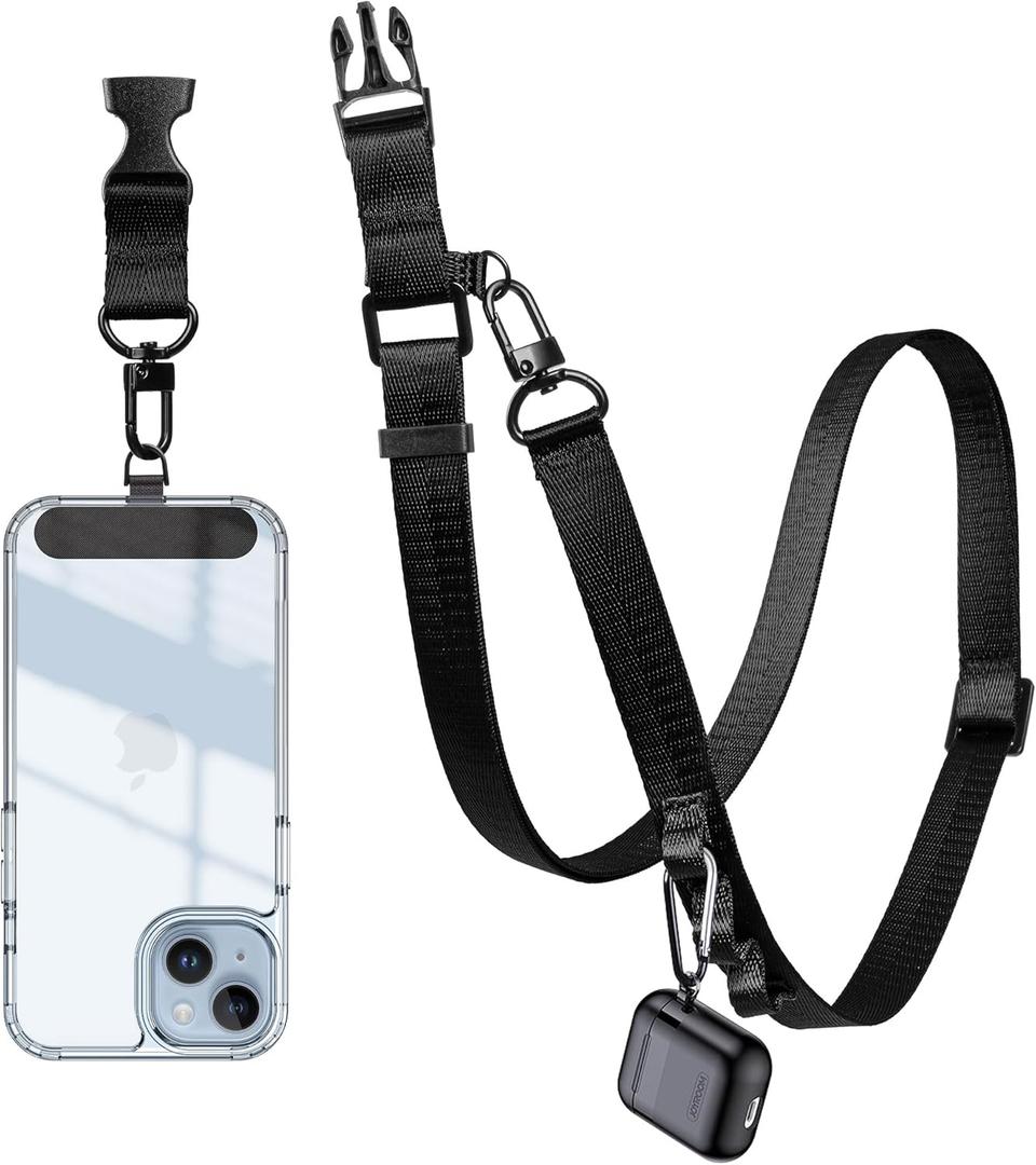 Adjustable Phone Lanyard Universal Crossbody Cell Phone Strap for iPhone Lanyard Shoulder Strap with Phone Tether Pad (Black)