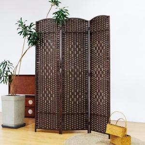 Furnnylane 3 Panel Rattan Room Divider, Dark Brown Folding Privacy Screen