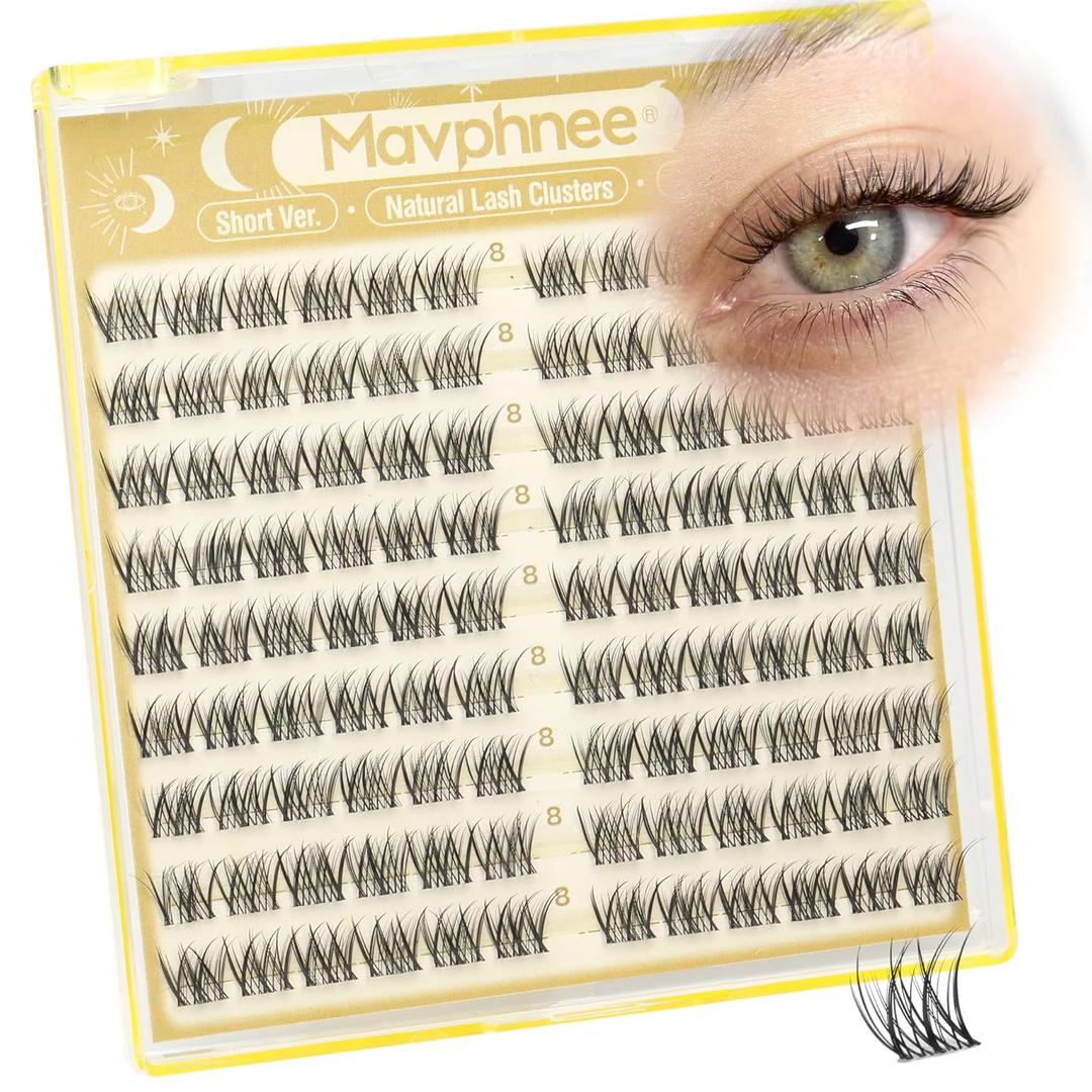 8MM Lash Clusters Natural Cluster Eyelash Extensions Clear Band Cluster Lashes Short CC Curve Pestaas Postizas Naturales Fluffy Wispy DIY Lashes for No Makeup Look (108PCS)