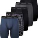 Men's Underwear 9 Inch Long Leg Boxer Briefs for Men, Performance, Moisture Wicking Pack, Anting Chafing, Fly (Medium, 4: Blue/Black/Grey)