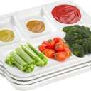 TOPZEA 4 Pack Divided Dinner Trays, Ceramic Serving Platter Dinner Plates with 4 Compartments Partition Fast Food Lunch Tray for Portion Control, Fondue Plates with Vinegar Sauce Dish