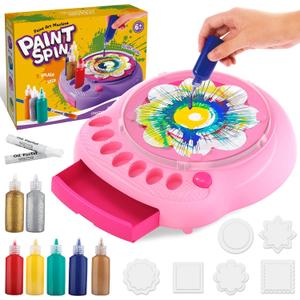 Arts and Crafts for Kids Ages 4-8,Paint Spin Art Machine Kit,Art Craft Set for 6-9 Year Old,Cool Painting Spinner Toys Kits Set,Art Supplies Birthday Gifts for Boy Girl Ages 6 7 8 9 10 11 12 Pink