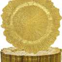 Supernal 20pcs Gold Charger Plates, Gold Chargers For Dinner Plates With Flora Reef Design,13inch Plastic Plate Chargers Suitable for Dinner, Wedding Party, Event Holiday Decoration