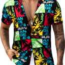 Barry.Wang Men's Hawaiian Floral Shirts Casual Tropical Beach Short Sleeve Funky Aloha Shirt Summer Holiday Vacation Party (Medium, Black and Red Splice)