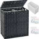 SETVSON Laundry Hamper with Lid Wicker Laundry Basket 112 L (29.6 Gal) Laundry Hampers Handwoven Rattan Clothes Hamper with Handles 3 Removable Liner Bag, 6 Mesh Bags for Bathroom Bedroom Black