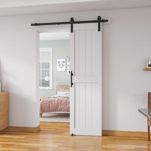 24''x 80'' Sliding Barn Door with 4 Ft Barn Door Hardware Kit& Handle& Floor Guides,Pre-Drilled Holes Easy Assembly - Include Installation Manual, Water-Proof PVC Surface, H-Frame, White