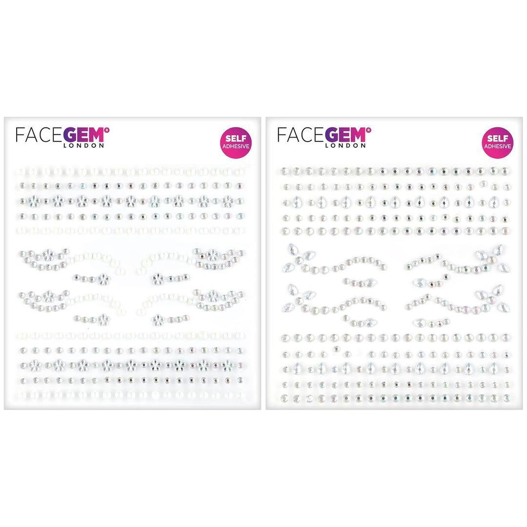 5 x 2 PCS Face Gems – Face Jewels - Self-Adhesive Rhinestone Face Jewels for Makeup, Party & Rave Looks - Eye Gems, Face Glitter, Self- Adhesive Festival Gems, Glitter Tattoo, Face Gems (Clear)