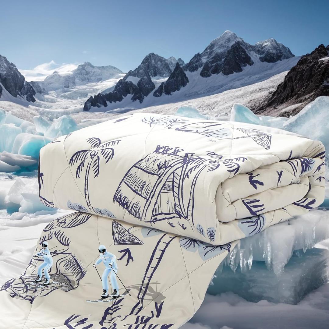 ZonLi Cooling Blanket for Hot Sleepers, 60"x80" Twin Size Lightweight Cool Touch Breathable Summer Blanket for Night Sweats, All-Season Cold Blankets, Coastal Blue