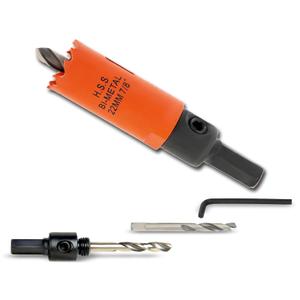 7/8 inch Hole Saw with Arbor for Cutting Metal Wood and Plastic, 22mm Bi-Metal Hole Cutter for Different Project with Smooth and Flat Drilling Edge, Fast Chip Removal, Handy Hole Saw Kit Set