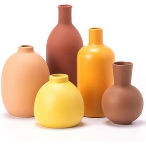 Modern Ceramic Flower Vase Set of 5, Small Flowers Farmhouse Decorative Vases for Bookshelf, Dining Room Coffee Console Table Centerpieces
