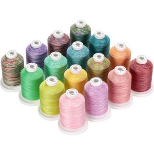 New brothread - 18 Options - Multi-Purpose 100% Mercerized Cotton Threads 50S/3 600M(660Y) Each Spool for Quilting, Serger, Sewing and Embroidery - 16 Variegated Colors