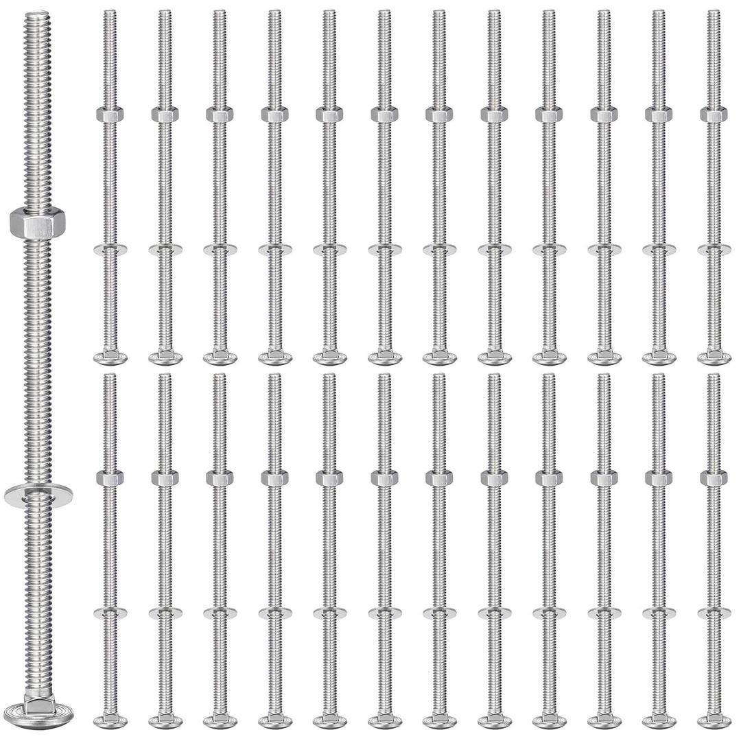 Zonon 25 Sets 1/4-20 x 6 Stainless Steel Carriage Bolts and Nuts Kit Round Head Square Neck Carriage Bolts Screws and Hex Nuts and Flat Washers, Stainless 18-8 Full Thread Coverage (Silver)