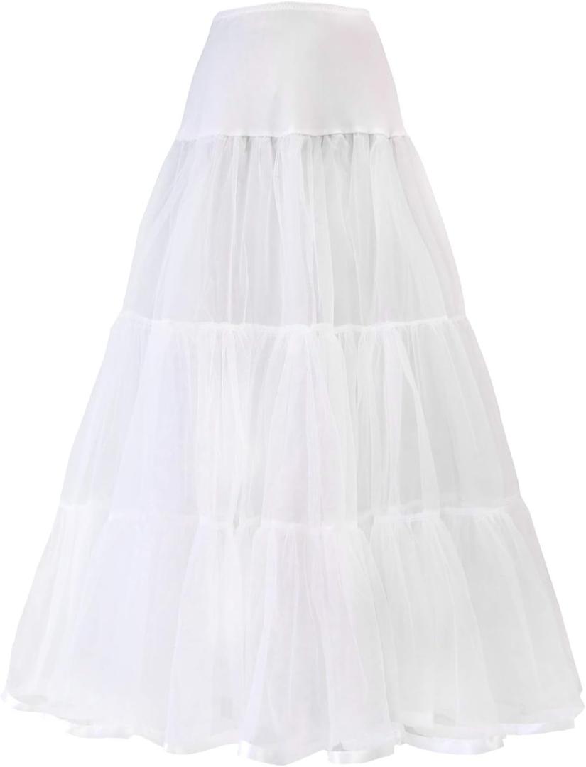 VanRose Women's Ankle Length Petticoat Bridal Wedding Slip Hoopless Crinoline Underskirt (White, XL)