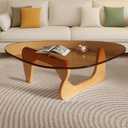 Modern Glass Coffee Table for Living Room, Mid Century Coffee Table, Small Coffee Tables, Suitable for Bedroom Living Room Reception Office Tables (Wood/Brown, Medium 35.8 * 25.5 * 16in)