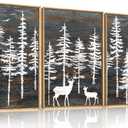 Modern White Forest Framed Canvas Wall Art Set, Minimalist Woodland Art Painting, Retro Tree Landscape Wall Decor, Wildland Deer Artwork for Living Room, Dining Room, Office-16 x24 x3