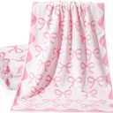 SmoothNovelty 2 Pcs Pink Bow Bathroom Towels 100% Cotton Coquette Bow Bath Towels 28 x 55 Inch Absorbent Soft Preppy Bathroom Decor for Spa Gym Kitchen Women Gifts