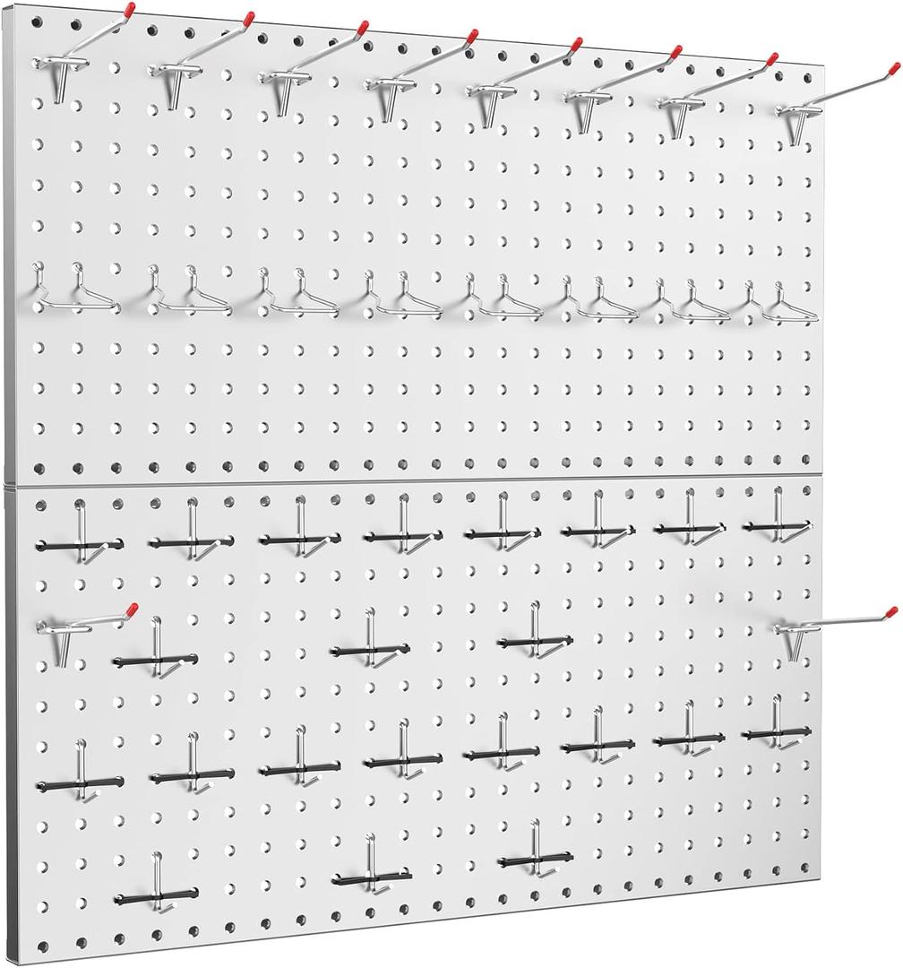 TORACK Metal Pegboard Wall Tool Organizer 24" x 24" or 12" x 48", 70 PCS Tools Storage Pegboard for Garage Peg Board Tool Organizer Board with Hooks for Workbench(Grey)
