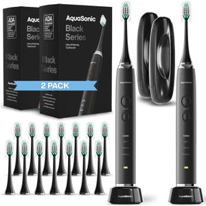 Aquasonic Black Series Ultra Whitening Toothbrush  ADA Accepted Electric Toothbrush- 8 Brush Heads & Travel Case  40,000 VPM Electric Motor & Wireless Charging - 4 Modes w Smart Timer (Pack of 2)
