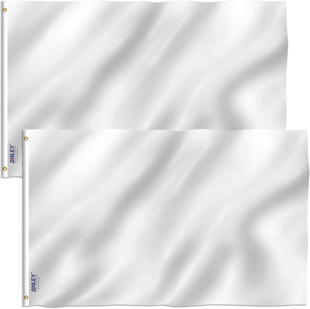 Anley Pack of 2 Fly Breeze 3x5 Foot Solid White Flag - Vivid Color and Fade proof - Canvas Header and Double Stitched - Plain White Flags Polyester with Brass Grommets 3 X 5 Ft