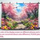 7X5ft Spring Scenery Backdrop Garden Cherry Blossom Tree Path Butterfly Tulip Photography Background Kids Baby Shower Wedding Party Decorations Photo Banner Props