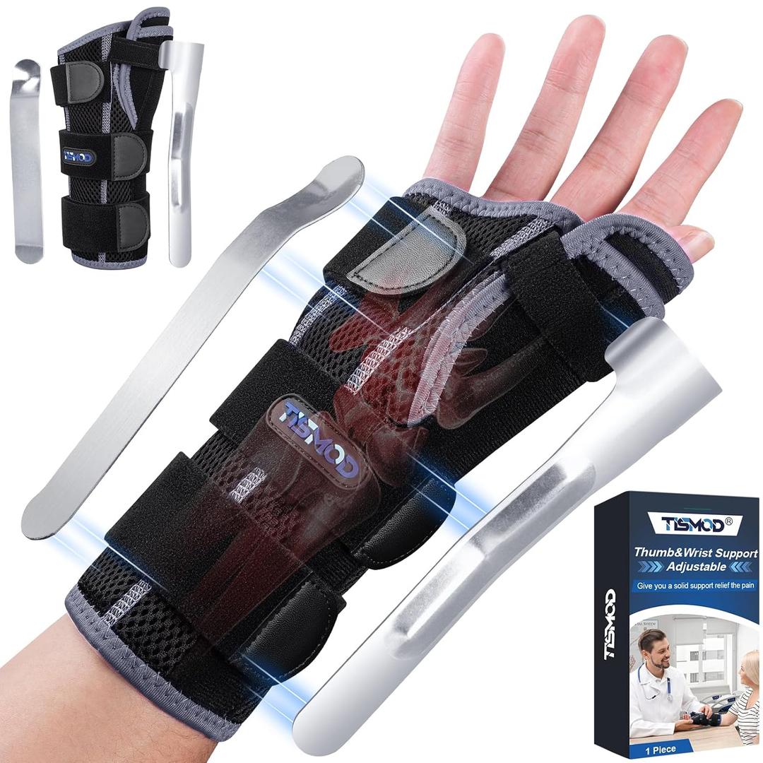 Carpal Tunnel Wrist Brace Night Support, Thumb Spica Splint Left Hand for De Quervains Tenosynovitis, Tendonitis, Wrist Brace With Thumb Support for Women/Men, One Size-Grey-Left
