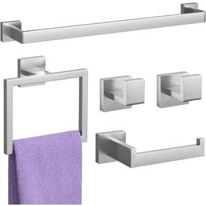 5-Pieces Brushed Nickel Bathroom Accessories Set, 23.6 Inch Bath Towel Bar Set, Stainless Steel Bathroom Hardware Set, Towel Racks for Bathroom Wall Mounted.