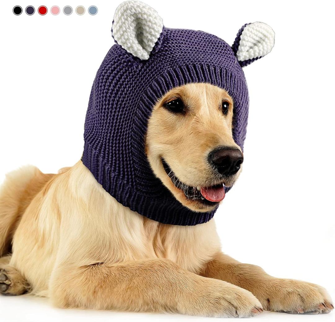 Quiet Ears for Dogs, Dog Ear Muffs Noise Protection Knitted Pet Ears Snood Head Wrap Hats for Medium to Large Cats Pets(Purple)